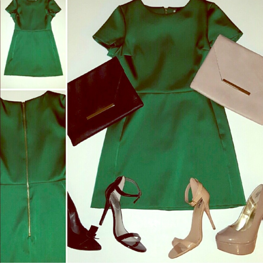 Kelly Green Satin Topshop Dress 👗